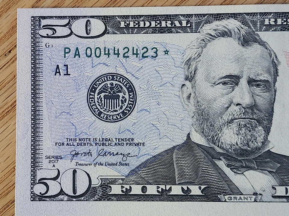 2017 A $50 "STAR NOTE" BOSTON DISTRICT PA00442423* RUN # 1 640K - Image 3 of 4