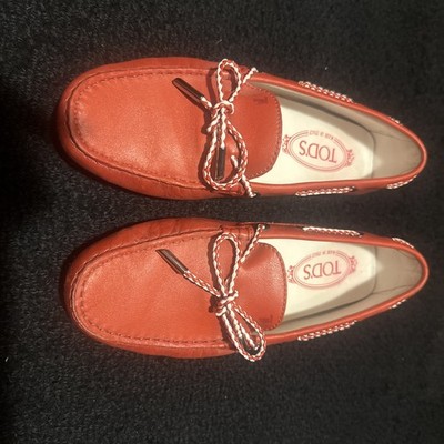 Women sRed Tod d Car Shoes Size 37 1/2 Auth Pre Owned