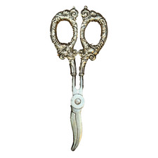 Victorian Antique Grape Scissors Shears Sterling Silver Handle Grapevine Vintage