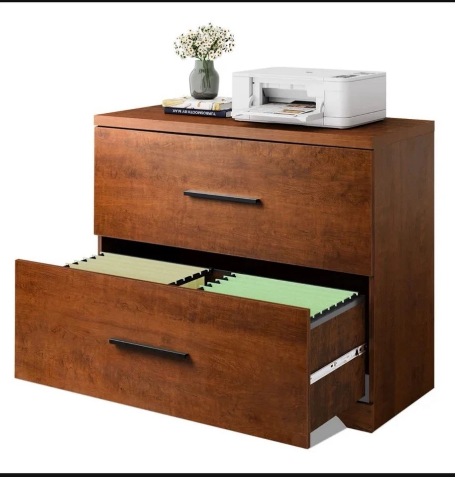 Archivador lateral HEAY de 2 cajones acabado madera de nogal se adapta a archivos legales de letras A4 Foto 4 de 4