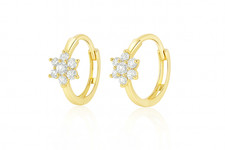 14k Yellow Gold Flower Huggies Hoop Earring Birthstone