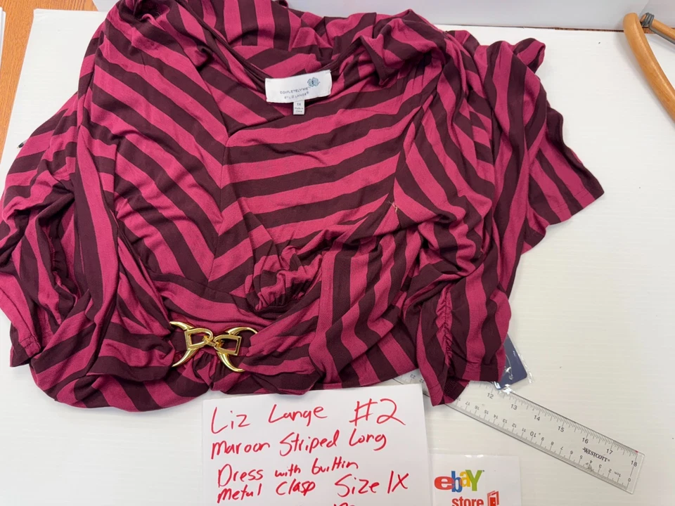 Maxi Vestido Largo Liz Lange Completely Me Mujer Granate Rayas - Talla 1X - Nuevo con Etiquetas #2 Foto 2 de 4