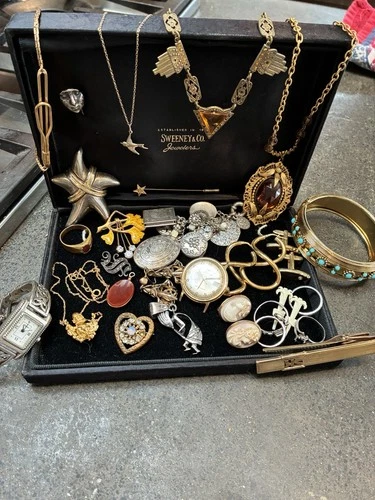 VTG Estate Costume Jewelry Mix Art Deco Victorian Brass/gf/mixed Metal/ Sterling