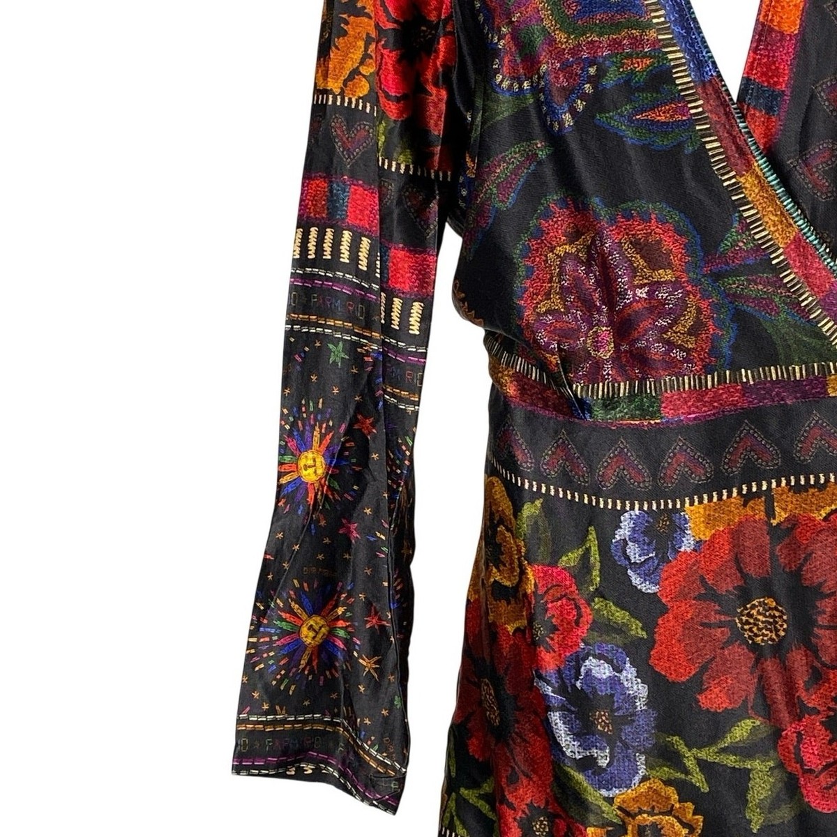 Farm Rio Black Multicolor Mixed Arabesque Scarves Long Sleeve Mini Wrap  Dress M | eBay