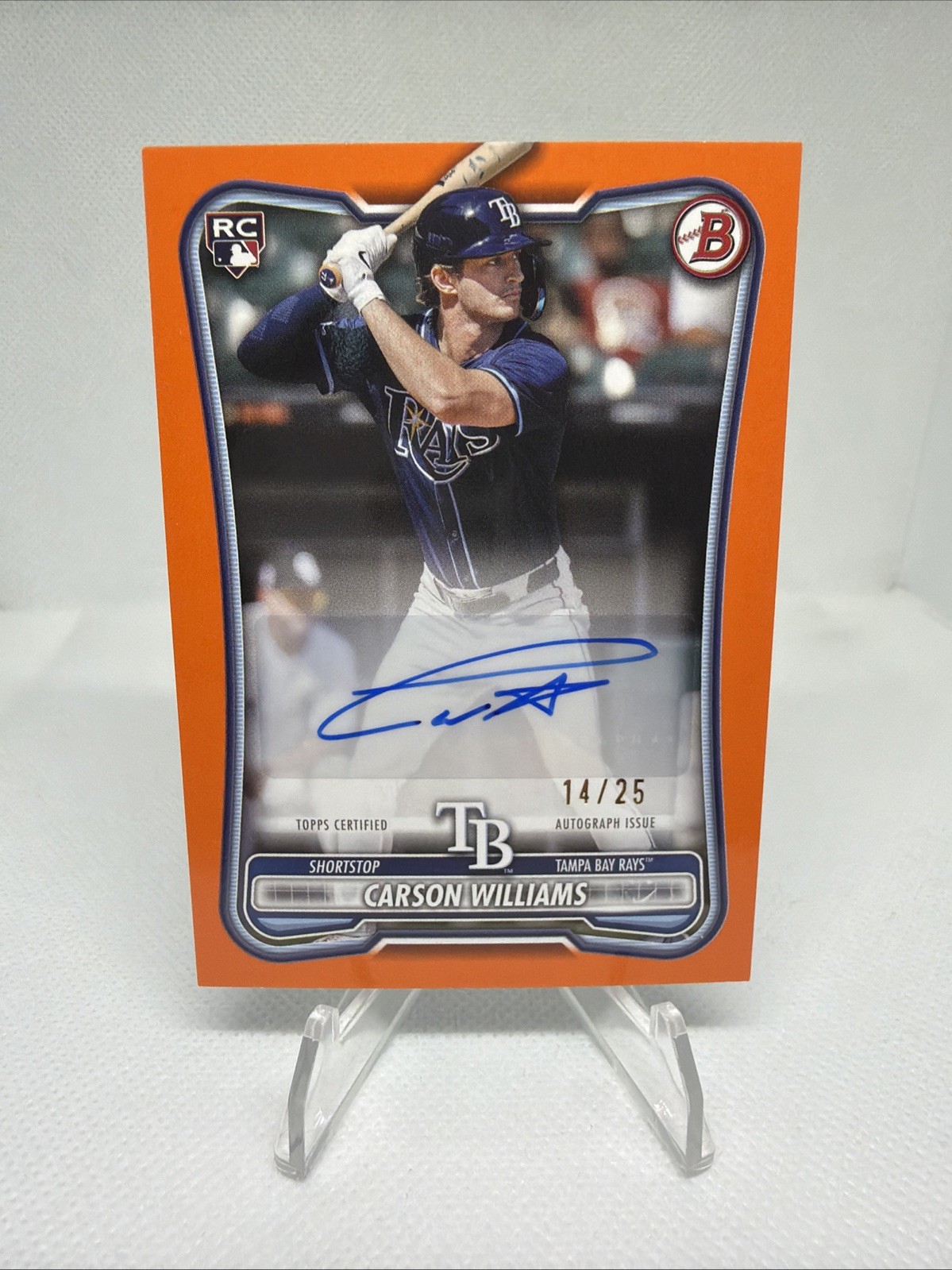 2026 Bowman Carson Williams RC Rookie Orange Auto 14/25 Tampa Bay Rays
