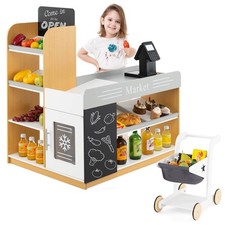 Kids Grocery Store w/ Shopping Cart Cash Register Scanner Blackboards Toddlers