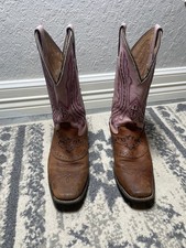 Justin Girls pink brown bay westerner square toe boot size 3.5 D