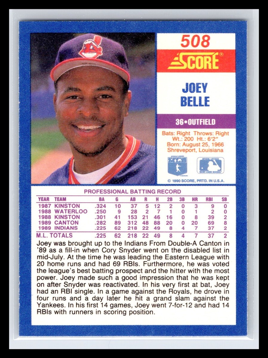 1990 Score #508 Joey Belle Rookie Card RC Cleveland Indians | eBay
