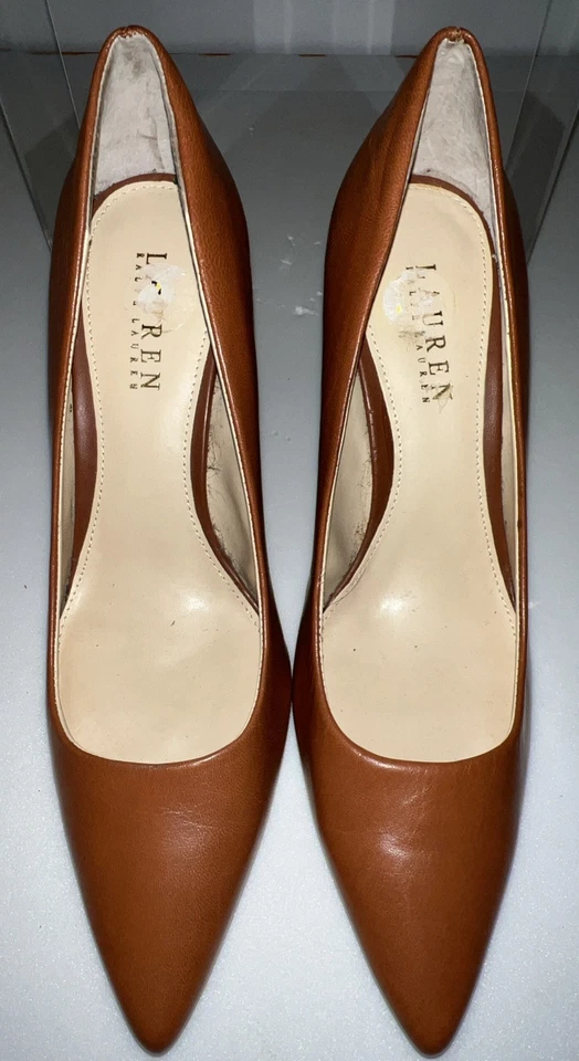 Zapatos de salón Ralph Lauren LRL Adena de cuero marrón punta tacón de aguja 3,5" 9B Foto 2 de 4