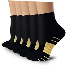 5 Pairs Copper Compression Socks Large-X-Large 01 Beige Black (5 Pairs/Ankle)
