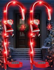 Solar Christmas Decorations Candy Cane Lights, Xmas Pathway Markers Red