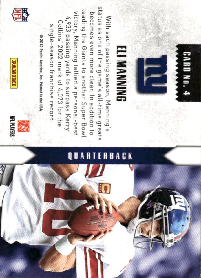 2012 Panini Rookies & Stars #4 Eli Manning Statistical Standouts [GOATCARDS] - Image 2 of 2