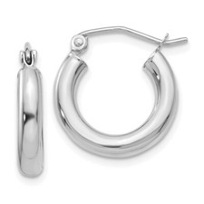 14K White Gold Polished 3mm Tube Hoop Earrings 1.32g L-16mm, W-3mm for Mom