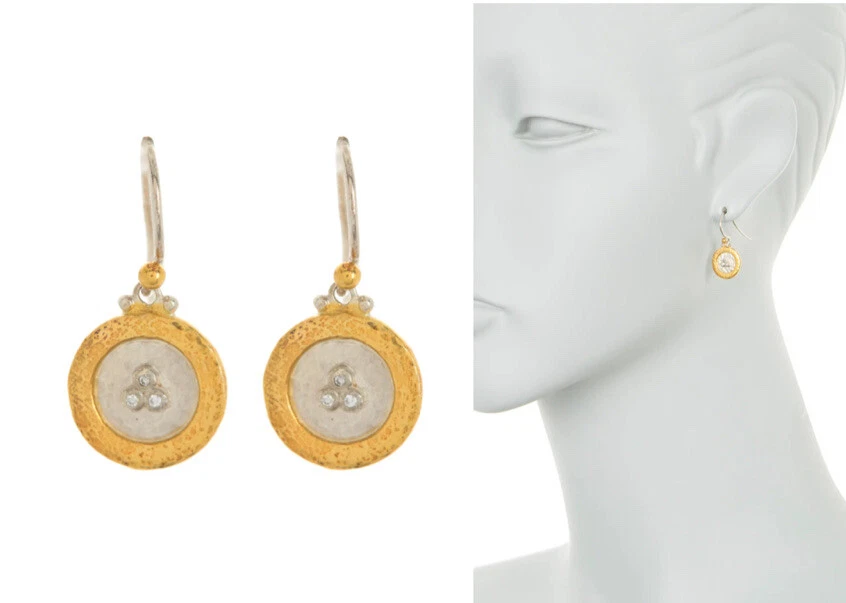 PENDIENTES COLGANTES GURHAN EXUBERANTES DIAMANTES ORO 24K/PLATA ESTERLINA DOS TONOS NUEVOS CON ETIQUETAS  Foto 3 de 4