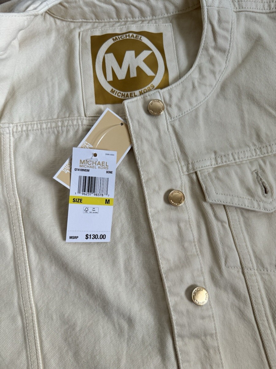 NWT $130 Michael Kors Cream Ivory / Gold buttons Denim Jacket Size