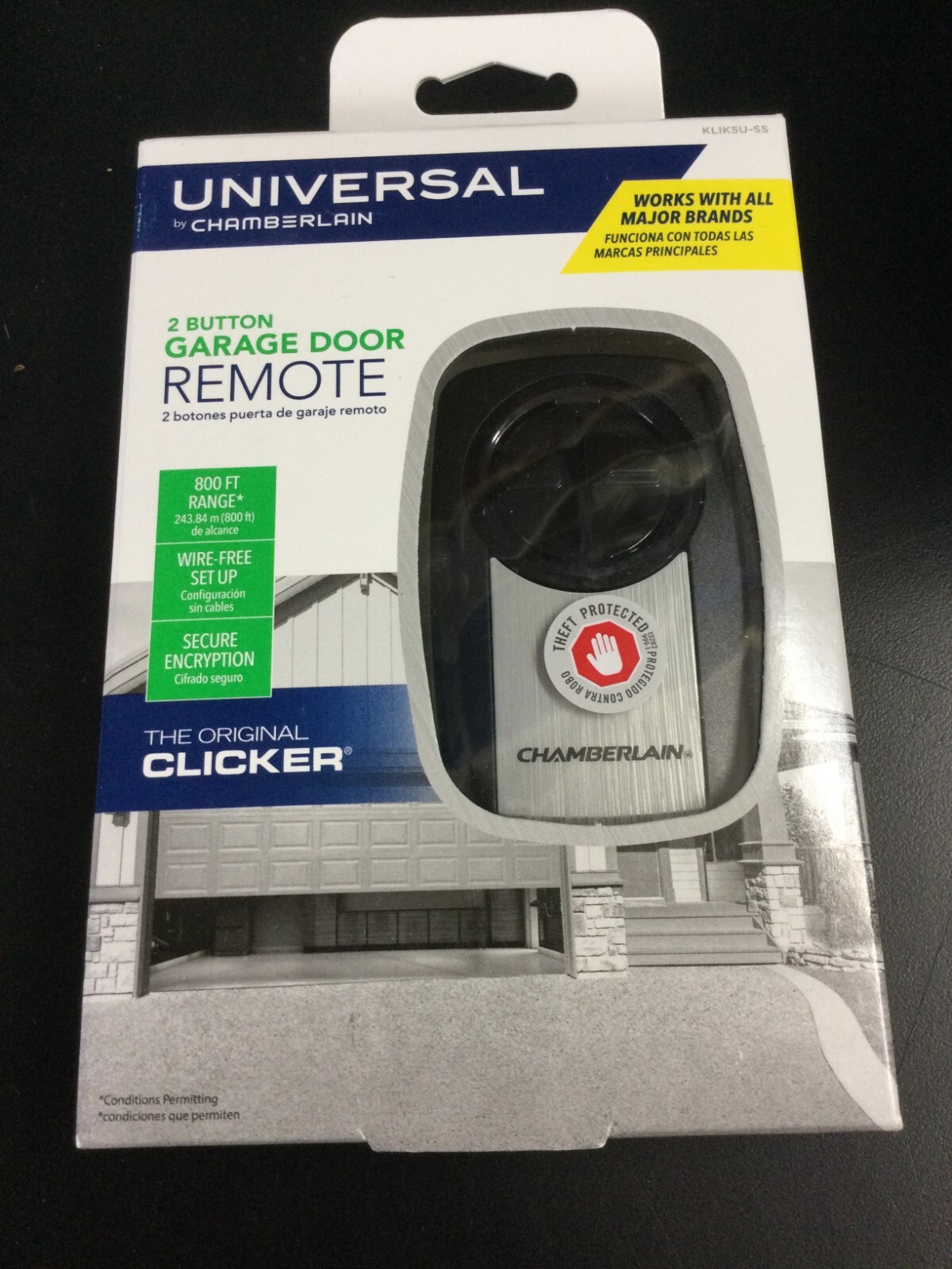 Universal By Chamberlain REMOTE 2 Button Garage Door Opener KLIK5U SS