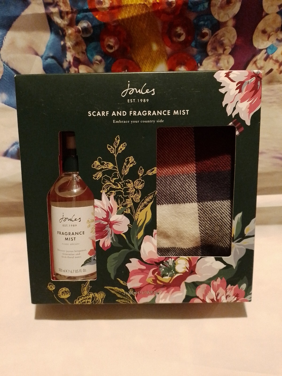 Joules Floral Wreath Fragrance Mist Body Spray 200ml with Scarf Gift