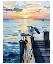 SUMGAR Adult Paint by Number Kits On Canvas Blue Seashore Seagulls Easy Paint...