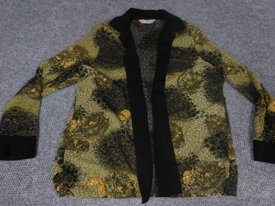 Chaqueta TanJay Grande Mujer Verde Floral Cuello Botón Elástico Abierto Poliéster Foto 3 de 4