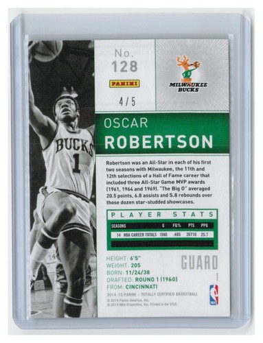 Oscar Robertson 2014-15 Totally Certified Green Parallel SSP /5 #128 - BUCKS - Picture 2 of 2