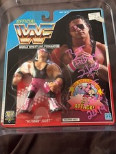 WWF 1992 BRET HART MOC HASBRO PURPLE HEART 2X HOF 06-09 SIGNED 10/15/22 🔥