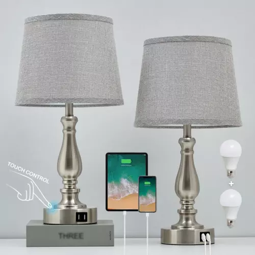 Nightstand Table Lamps for Bedroom Set of 2, Touch Bedside Lamps with Dual USB P