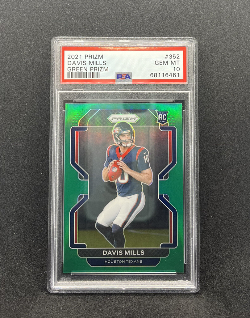 Davis Mills Rookie PSA 10 Green 2021 Panini Prizm Football #352 Texans NFL Card