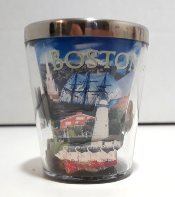 3D Plastic Shot Glass BOSTON Massachusetts Landmarks 2.5'' Clear Double Walled