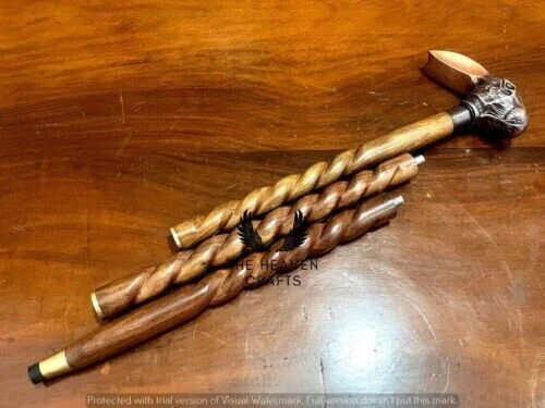 Victorian Antique Rabbit Head Handle vintage Wooden Walking Stick item - Picture 2 of 8