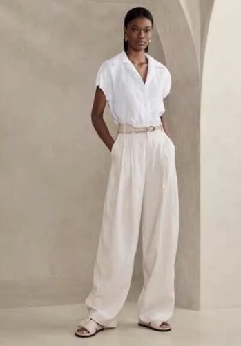 BANANA REPUBLIC NEW WHITE CLARA SHORT DOLMAN SLEEVE LINEN TOP SHIRT SIZE Small