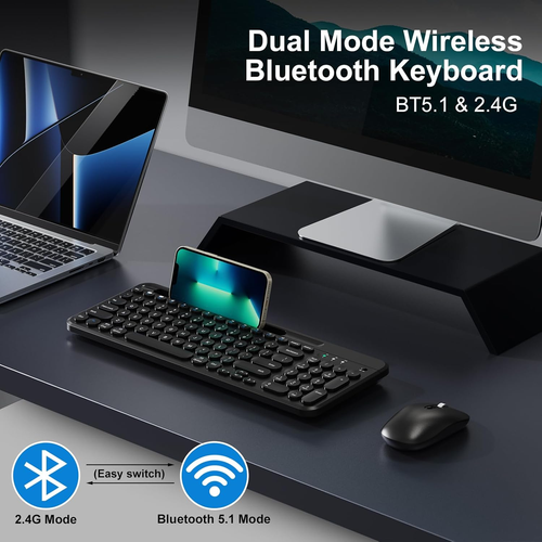 Bluetooth Keyboard Dual Mode BT 5.1+2.4G Wireless Silent Keyboard for Windows PC - Picture 2 of 12