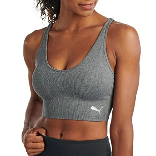 PUMA Women's Seamless Sports Bra, Heather Grey, X-Large