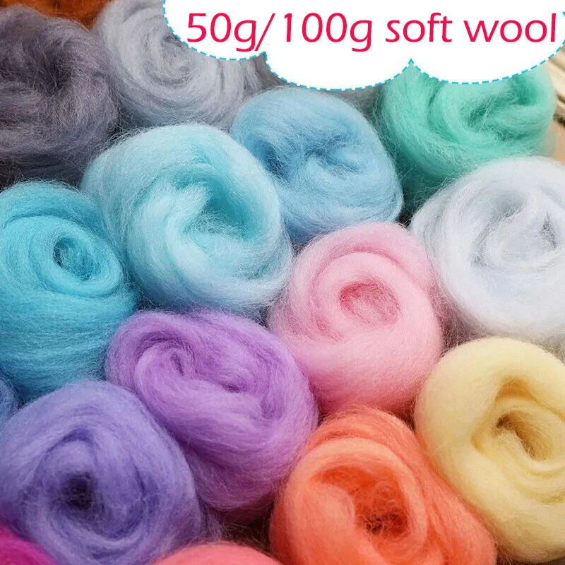 Fibras de lana itinerantes de 50 g/100 g, materiales de fieltro de aguja de lana de fieltro suave de 40 colores Foto 2 de 4