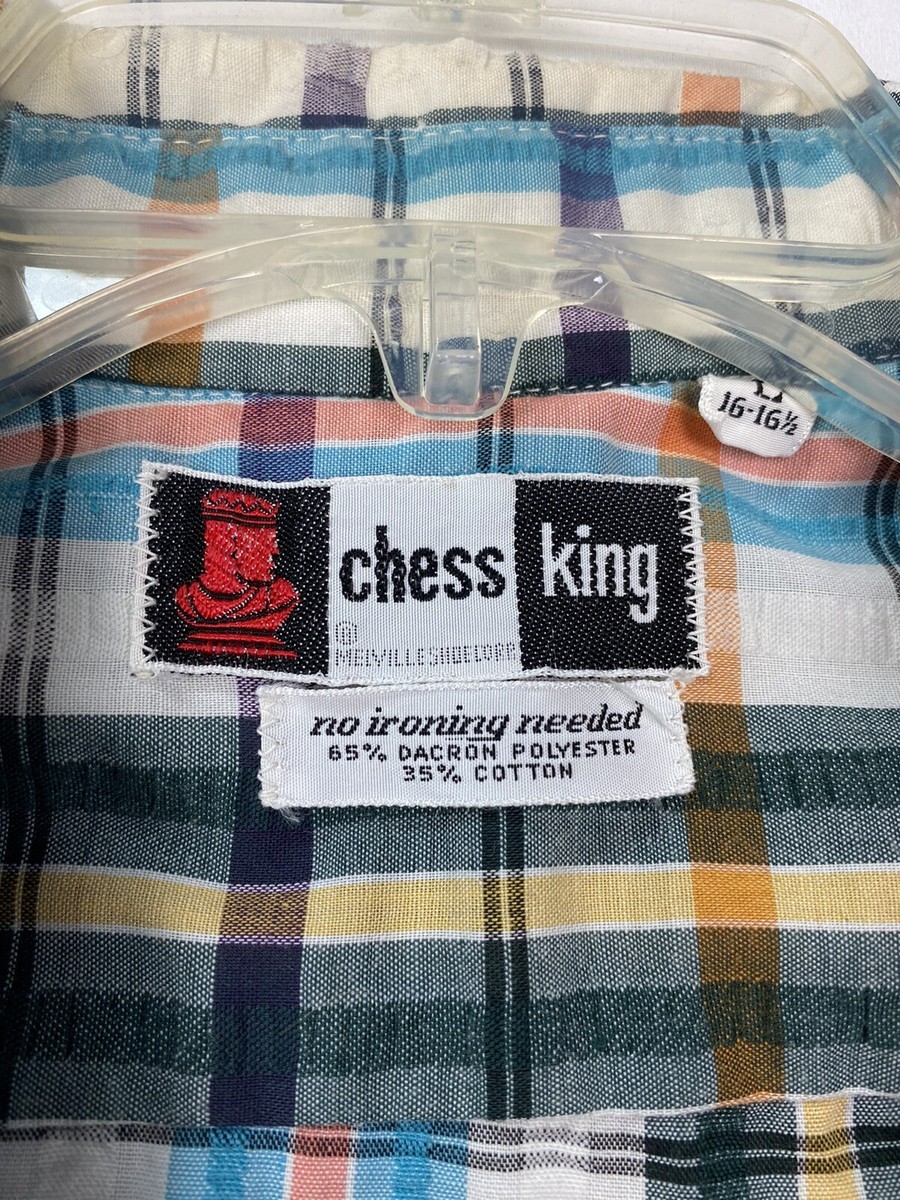 Chess King Vintage Mens Large L/S Button Shirt Multi Plaid 16-16.5 