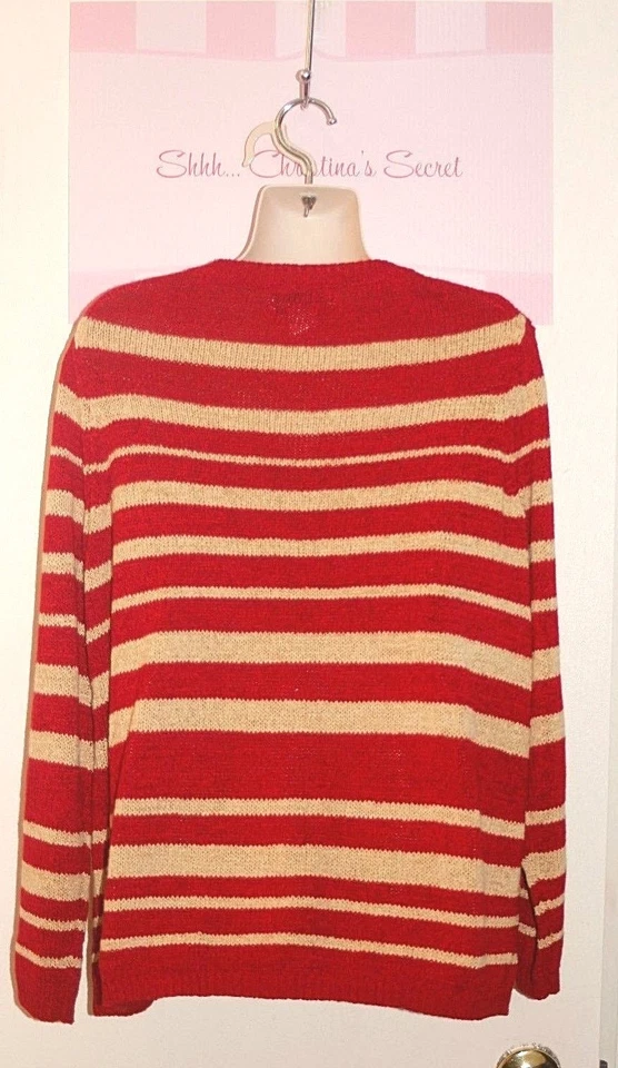 RENA ROWAN Knit Sweater Red & Ivory Ribbon Style Yarn Sz 2 X * XLNT - Image 3 of 4