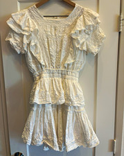 Loveshackfancy inspired Lace Ruffle Dress S Square Neck Button Elastic Waist