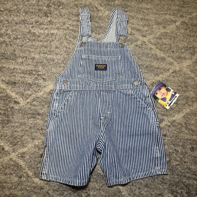 OshKosh B Gosh Hickory Stripe Denim Short Overalls 24M Toddler Vintage Style