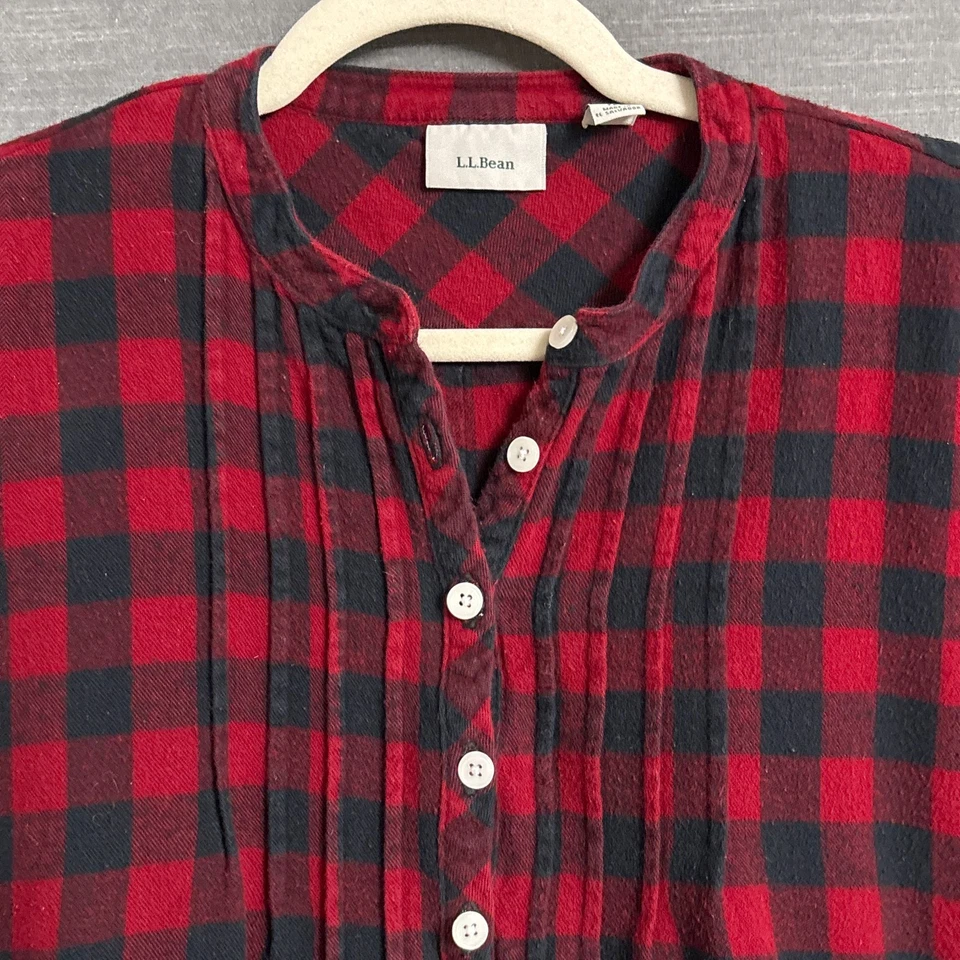 Vestido de Franela LL Bean S Pequeño Rojo Negro Búfalo Bolsillos a Cuadros Pijama Dormir Foto 4 de 4