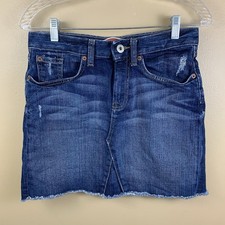 Gap Womens 4 Blue Jean Denim Mini Skirt Distressed Stretch Raw Hem Preppy Y2K