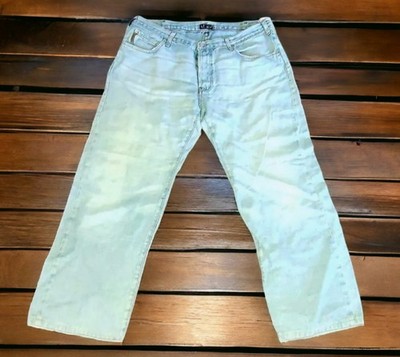 Basic Code Mens Classic Straight Jeans Blue 5 Pocket Light Wash Denim 40 X 32