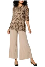 Antthony Women's 2-piece Flounce Slv Top Pant Set Animal Multi/Tan