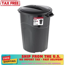 32 Gallon Heavy Duty Plastic Garbage Can, Included Lid, Indoor/Outdoor, Black