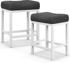 Counter Height Bar Stools Set of 2, 24.5" Backless Faux Leather Bar Saddle Stool