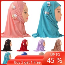 Muslim Kids Child Girls Scarf Hat Cap Hijab Flower Islamic Arab Headscarf 2-6Y