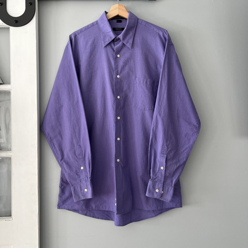 DKNY Men's Large 16.5 34/35 Purple Long Sleeve 100% Cotton Dress Shirt Formal