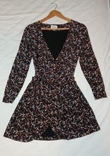 Sézane Estelle Silk Wrap Mini Dress Multicolor Floral Long Sleeve UK 8