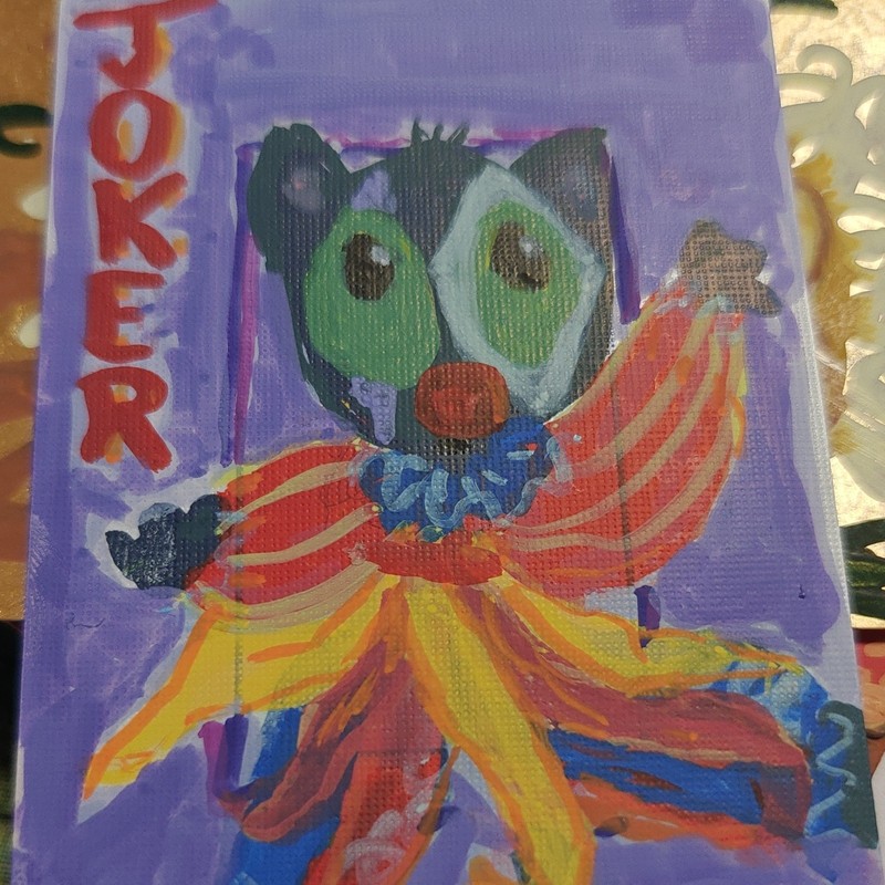 ACEO by Emily Meinert Joker Cat Playing Card Acrylic On Paper Original Art Card