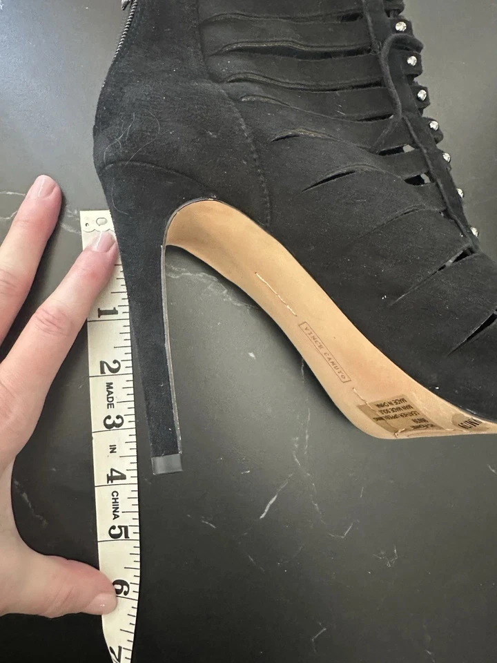 Vince Camuto Fionna bootie lace up Sandal Black Suede Size 9 Cage Heel stiletto - Image 3 of 4