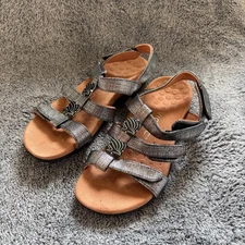 Vionic Rest Amber Size 6 Silver Leather Ortho Adjustable Straps Comfort 18820