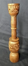 Vintage Hand Carved Wooden Candlestick Holders India 12" Tall